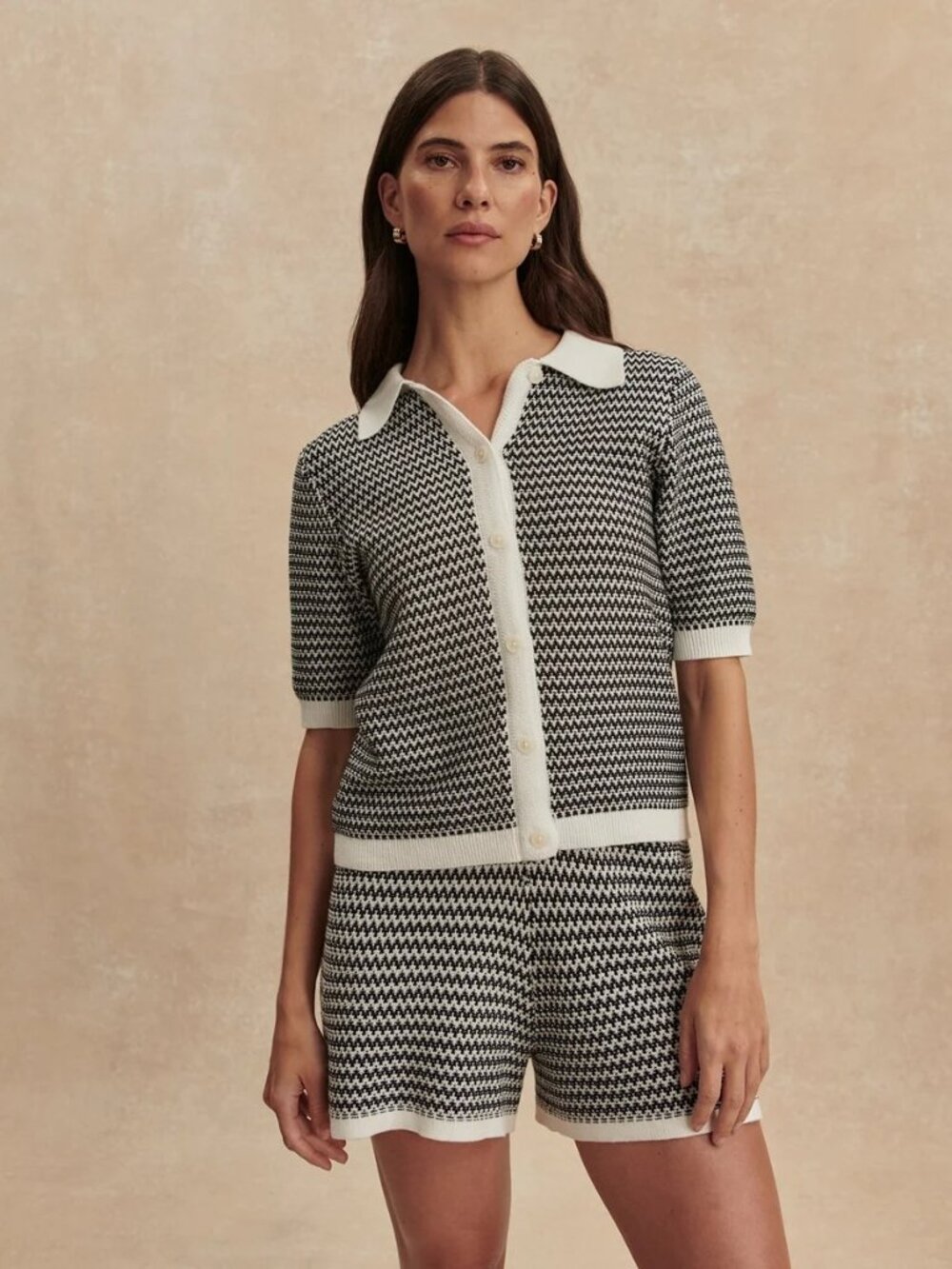 VARLEY Gaelle Polo Knit Top Snow Black/White Size XS NWT
